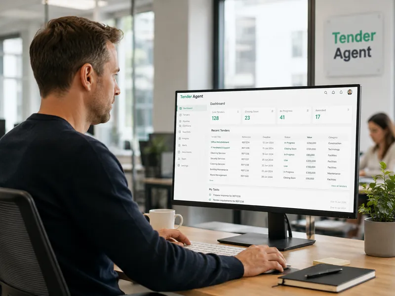 Anwender an der Tender-Agent-Plattform im Büro